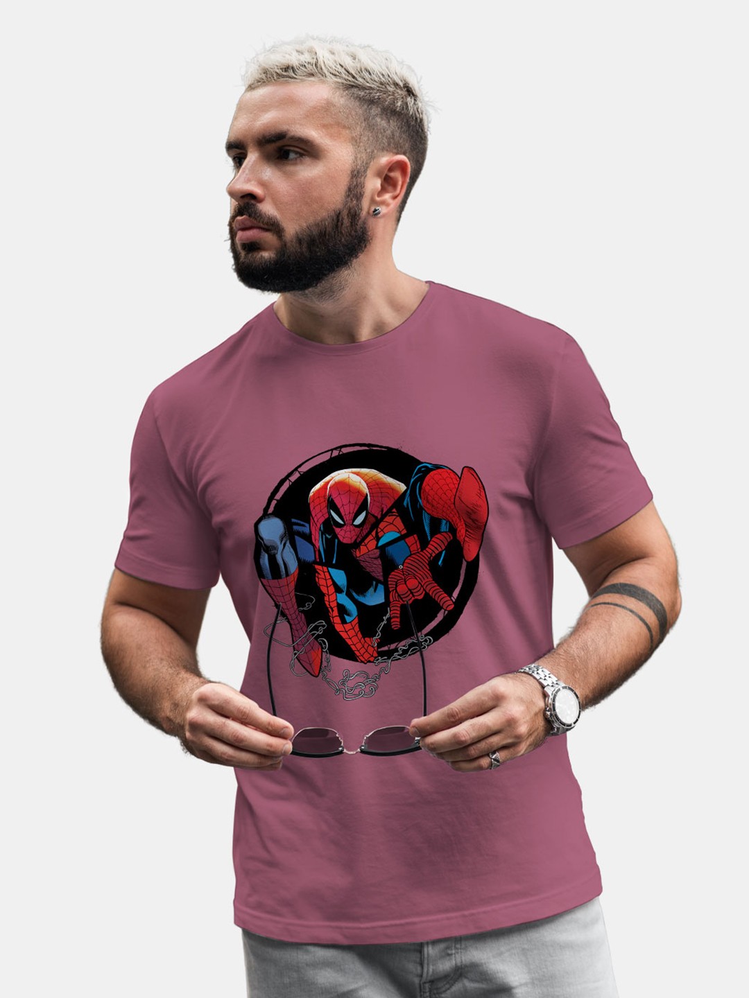 

macmerise Spider Man Printed Bio Finish Cotton T-shirt, Purple