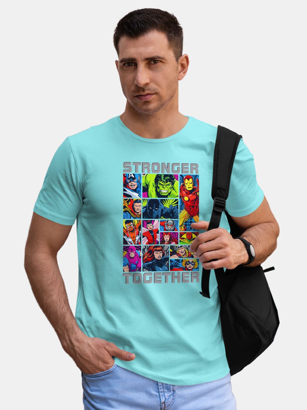 

macmerise Marvel Printed Cotton Bio Finish T-shirt, Blue