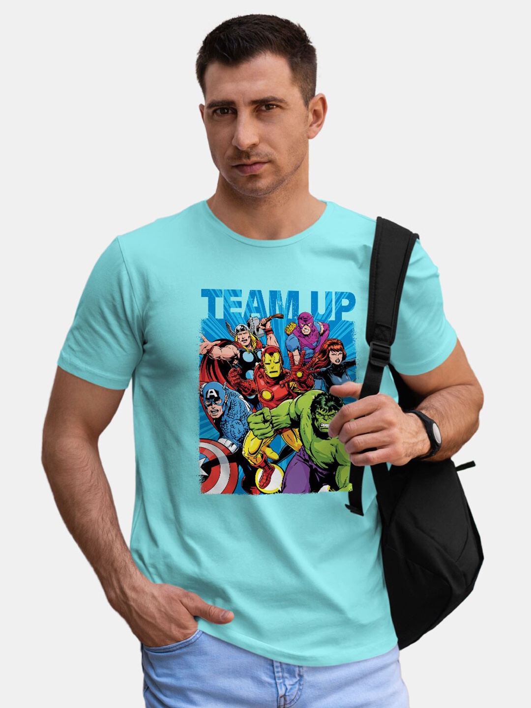 

macmerise Superhero Printed Cotton Bio Finish T-shirt, Blue