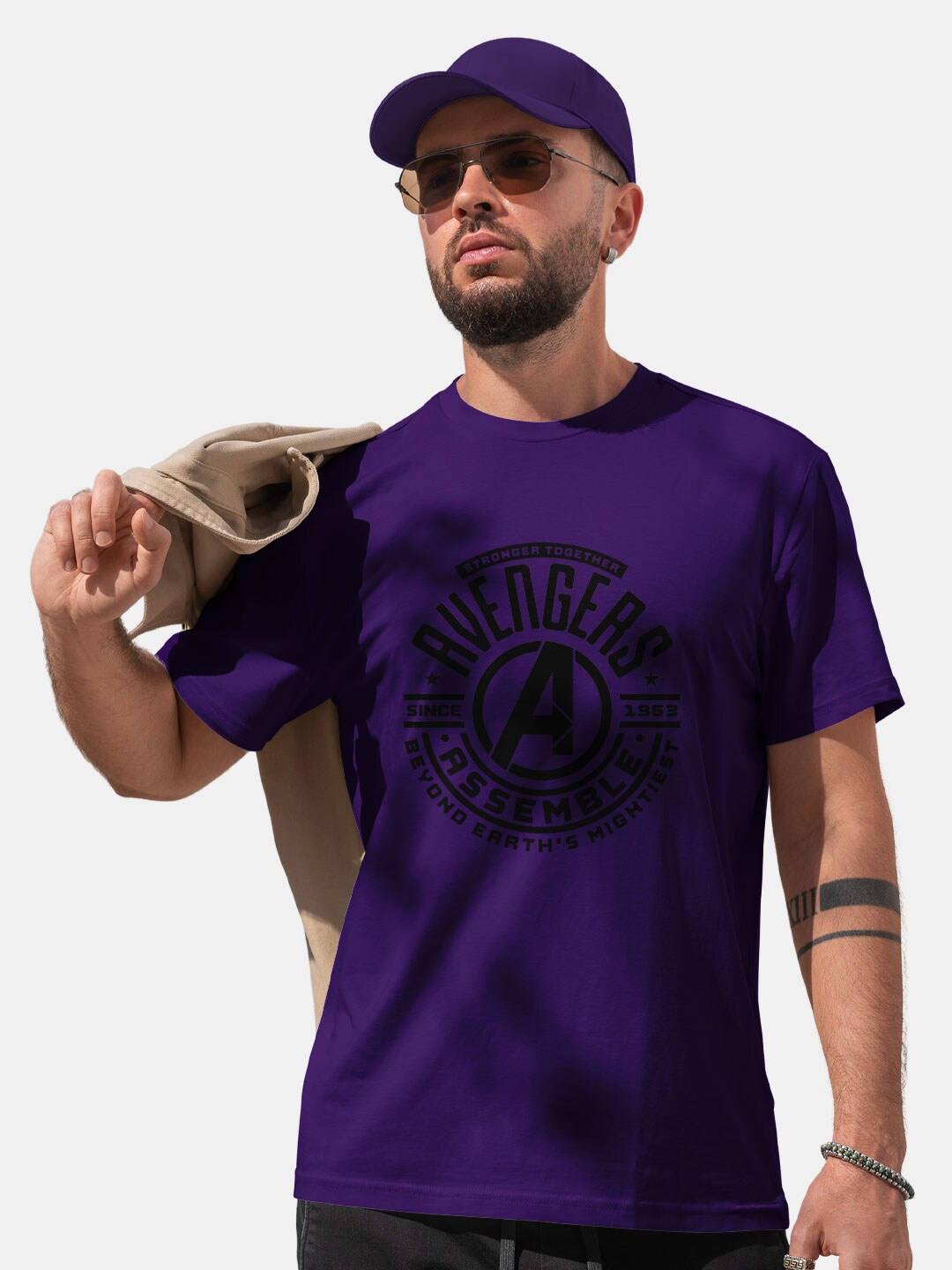 

macmerise Avengers Typography Printed Round Neck Bio Finish Cotton T-shirt, Purple