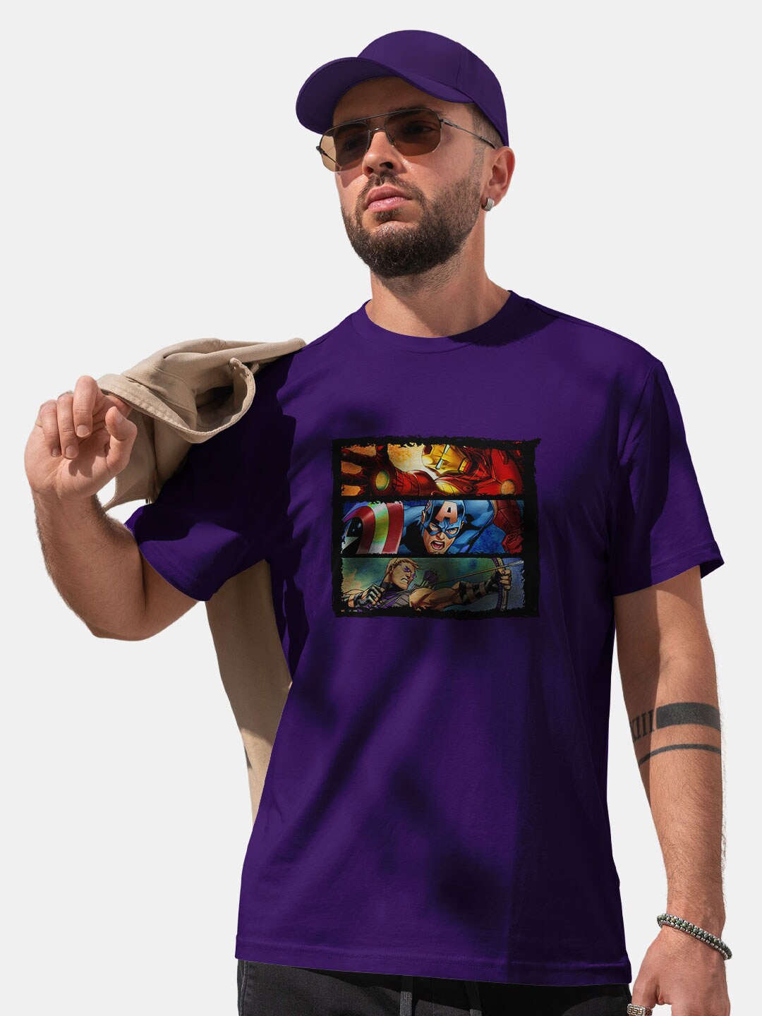 

macmerise Avengers Printed Round Neck Bio Finish Cotton T-Shirt, Purple