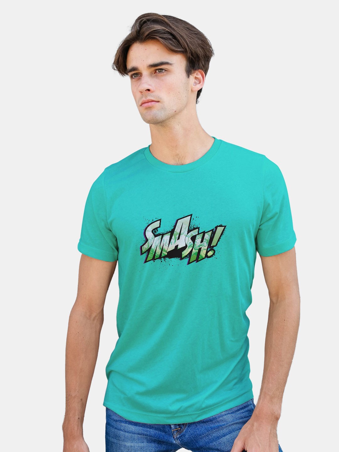 

macmerise Typography Printed Bio Finish Cotton T-shirt, Turquoise blue