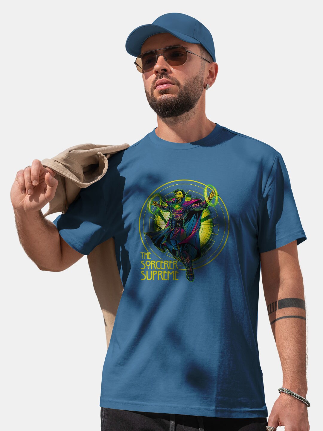 

macmerise Doctor Stranger Graphic Printed Bio Finish Cotton T-shirt, Blue