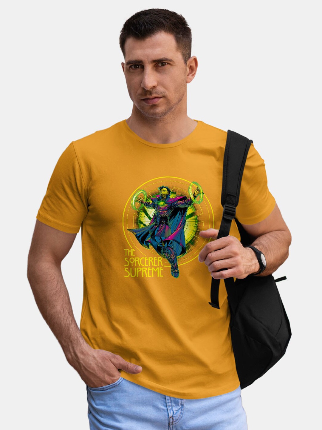 

macmerise Doctor Stranger Graphic Printed Bio Finish Cotton T-shirt, Yellow