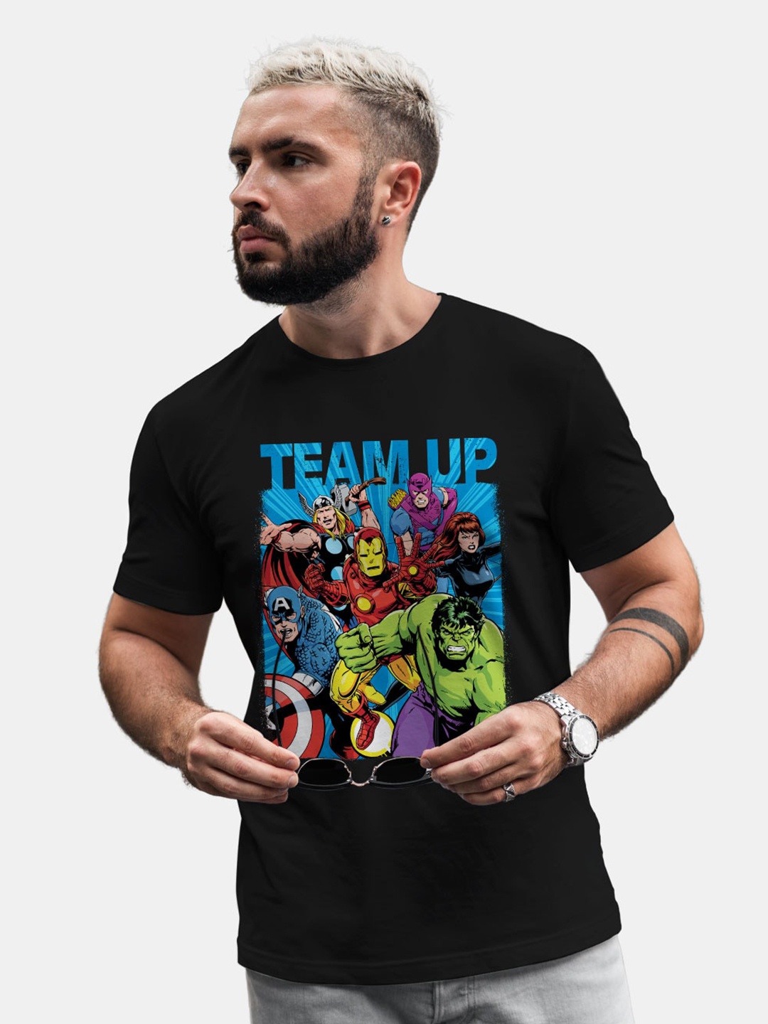 

macmerise Avengers Graphic Printed Bio Finish Cotton T-shirt, Black