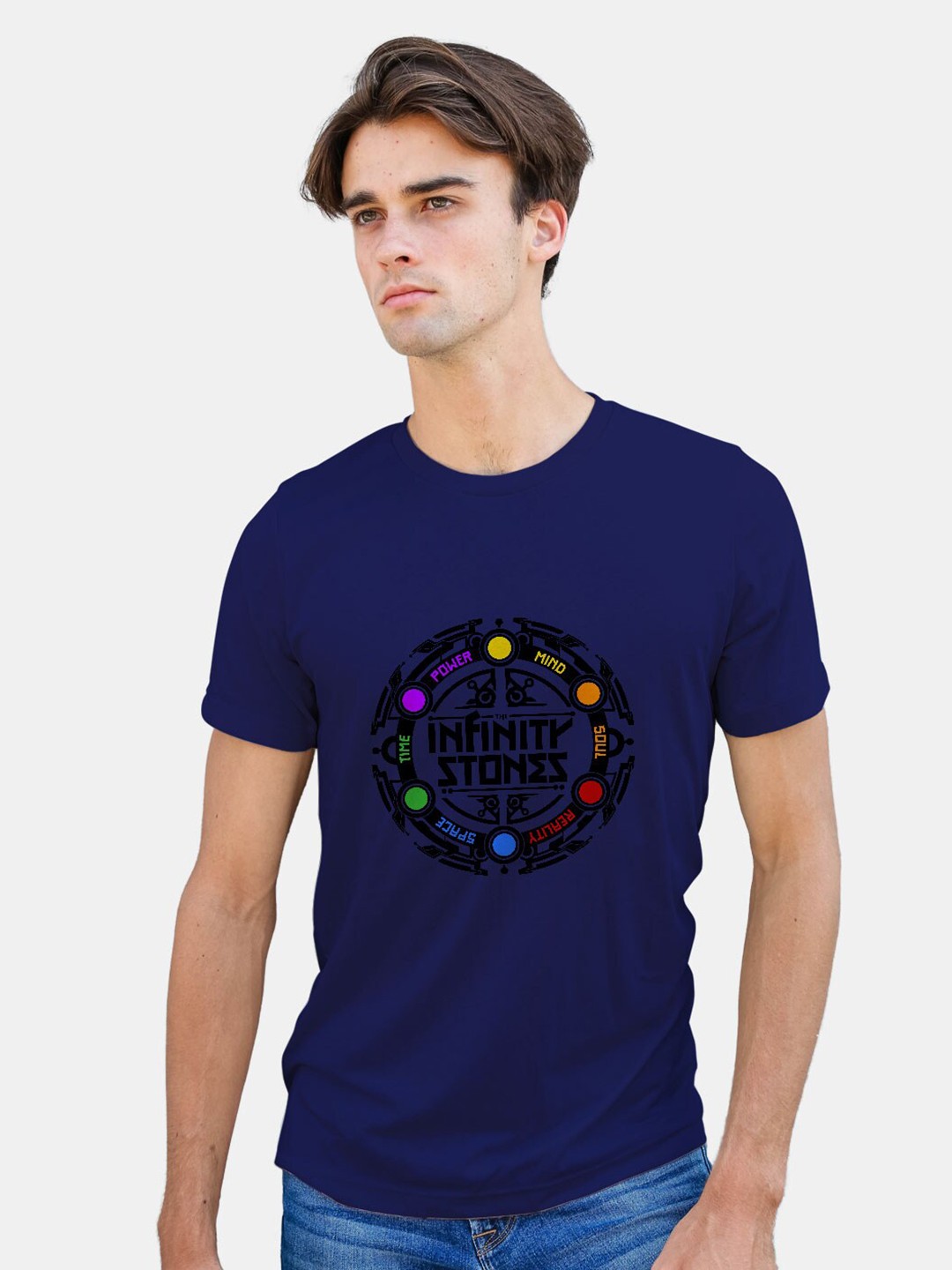 

macmerise Typography Printed Bio Finish Cotton T-Shirt, Navy blue