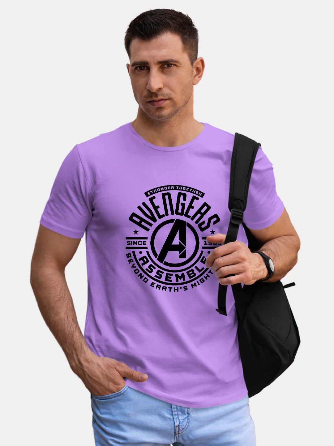 

macmerise Avengers Typography Printed Bio Finish Cotton T-shirt, Violet
