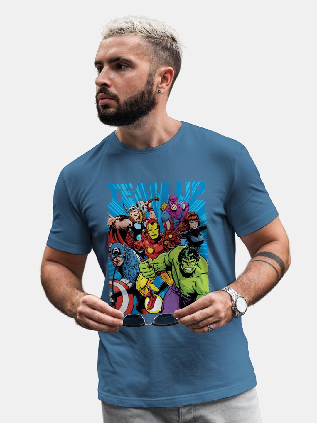

macmerise Marvel Comic Printed Bio Finish Cotton T-Shirt, Blue