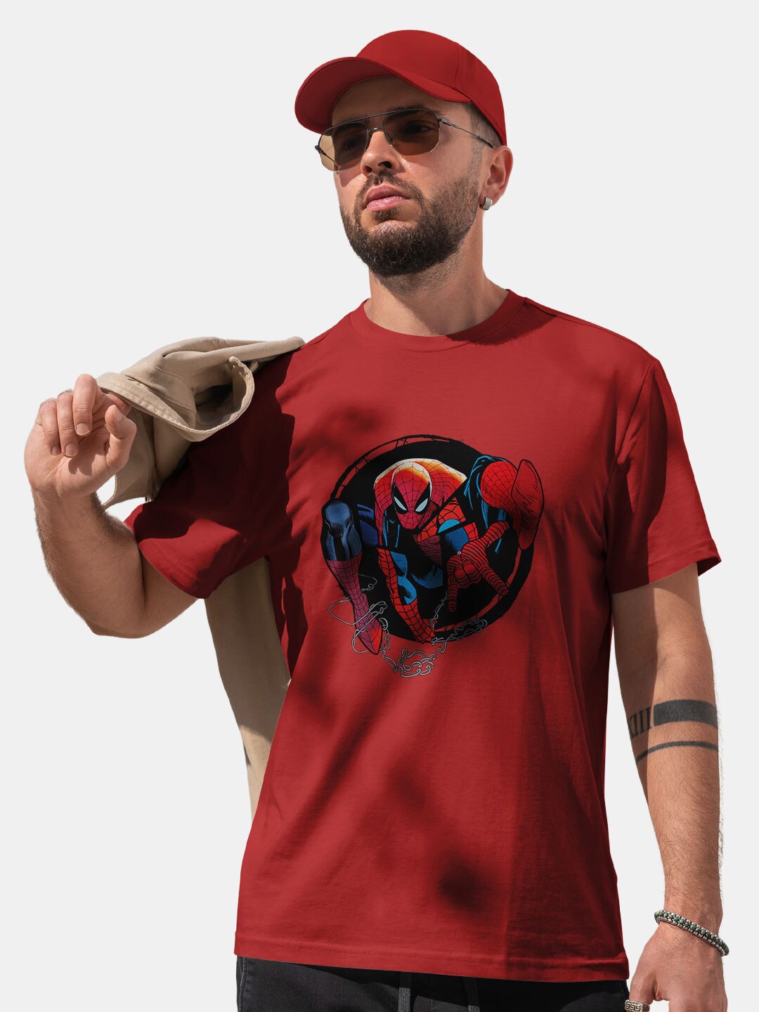 

macmerise Spider-Man Printed Bio Finish Cotton T-shirt, Red
