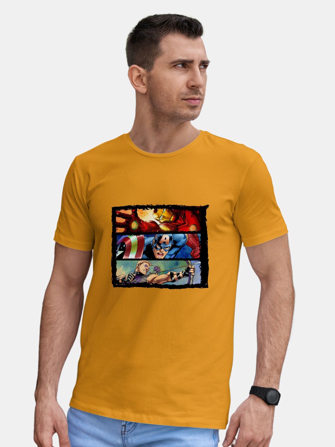 

macmerise Avengers Printed Bio Finish Cotton T-shirt, Yellow