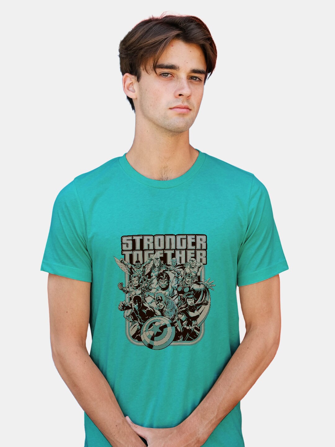 

macmerise Avengers Typography Printed Bio Finish Cotton T-shirt, Turquoise blue