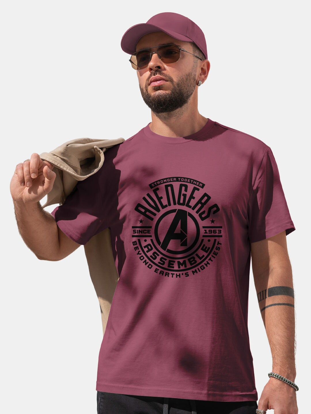 

macmerise Typography Printed Round Neck Short Sleeves Cotton T-shirt, Mauve