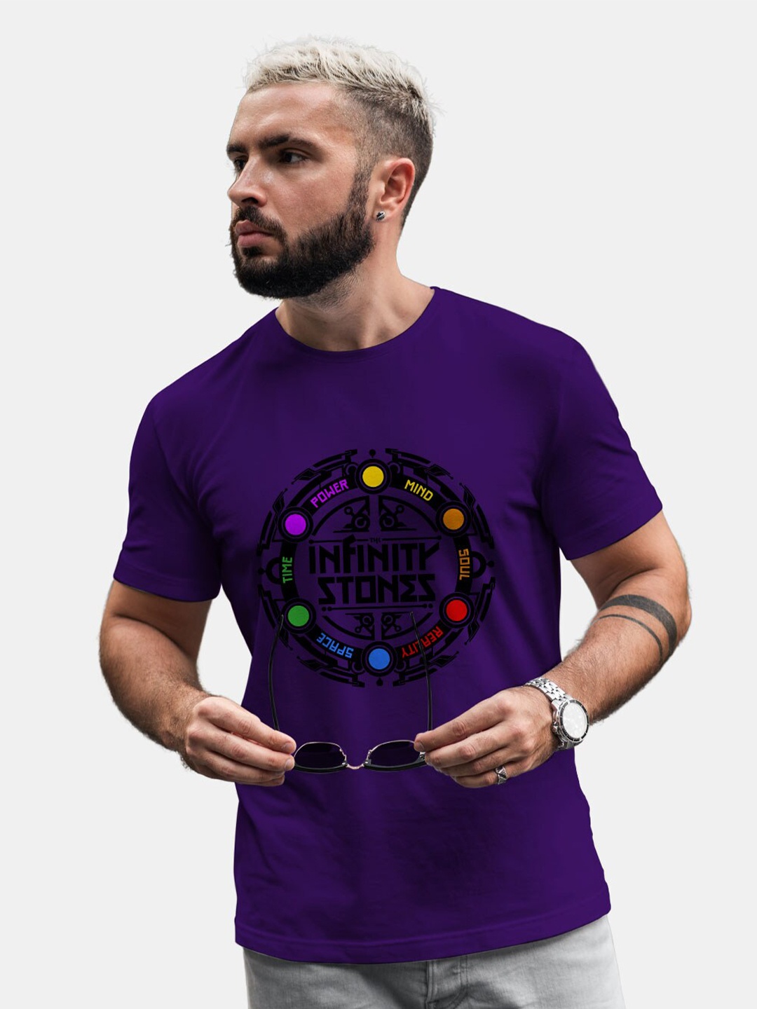 

macmerise Graphic Printed Bio Finish Cotton T-Shirt, Purple