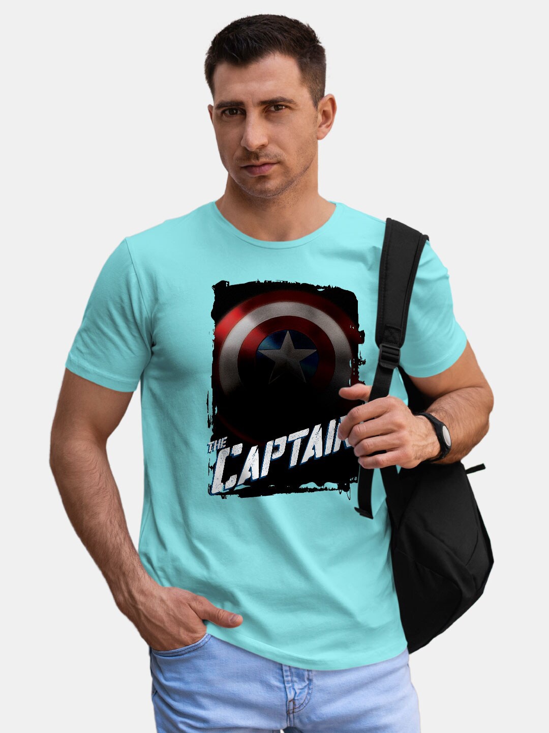 

macmerise Captain America Graphic Printed Bio Finish Round Neck Cotton T-shirt, Blue