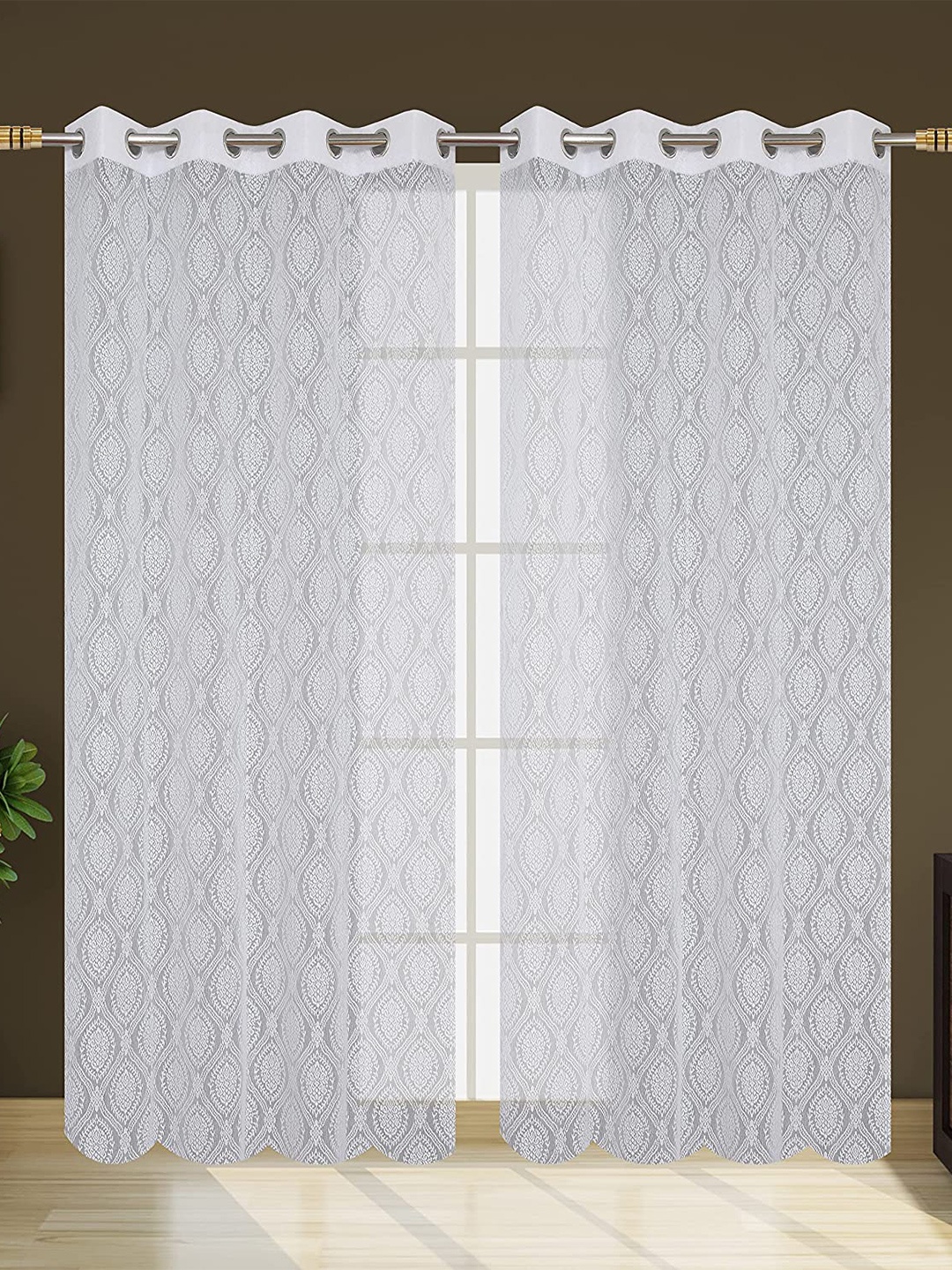 

JARS Collections White 2 Pieces Self Design Sheer Window Curtains