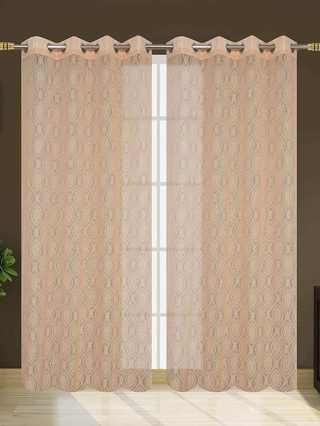 

JARS Collections Beige 2 Pieces Self Design Sheer Long Door Curtains