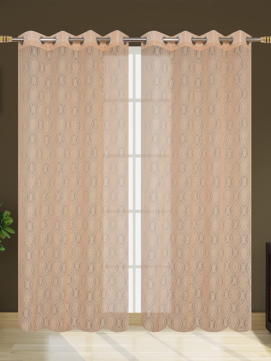 

JARS Collections Beige 2 Pieces Self Design Sheer Window Curtains