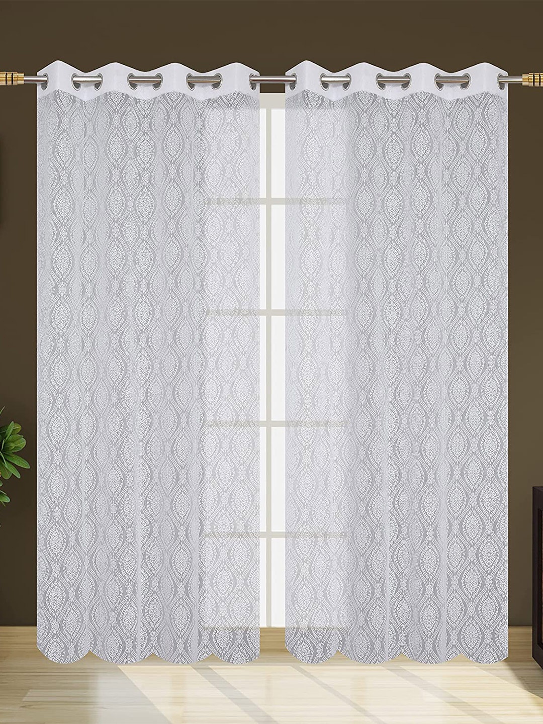 JARS Collections White 2 Pieces Self Design Sheer Door Curtains
