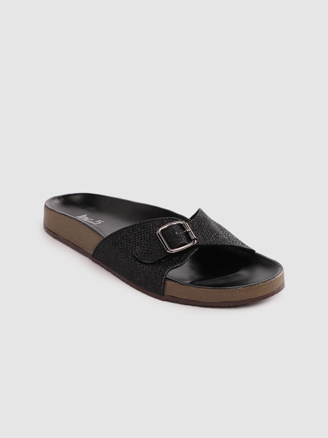 

Inc 5 Women Sparkly Open Toe Flats with Buckles, Black