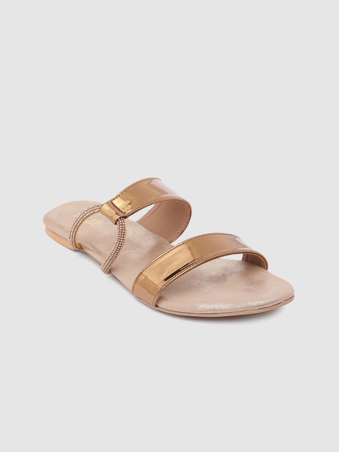 

Inc 5 Women Solid Open Toe Flats With Western Embellished Detail, Gold