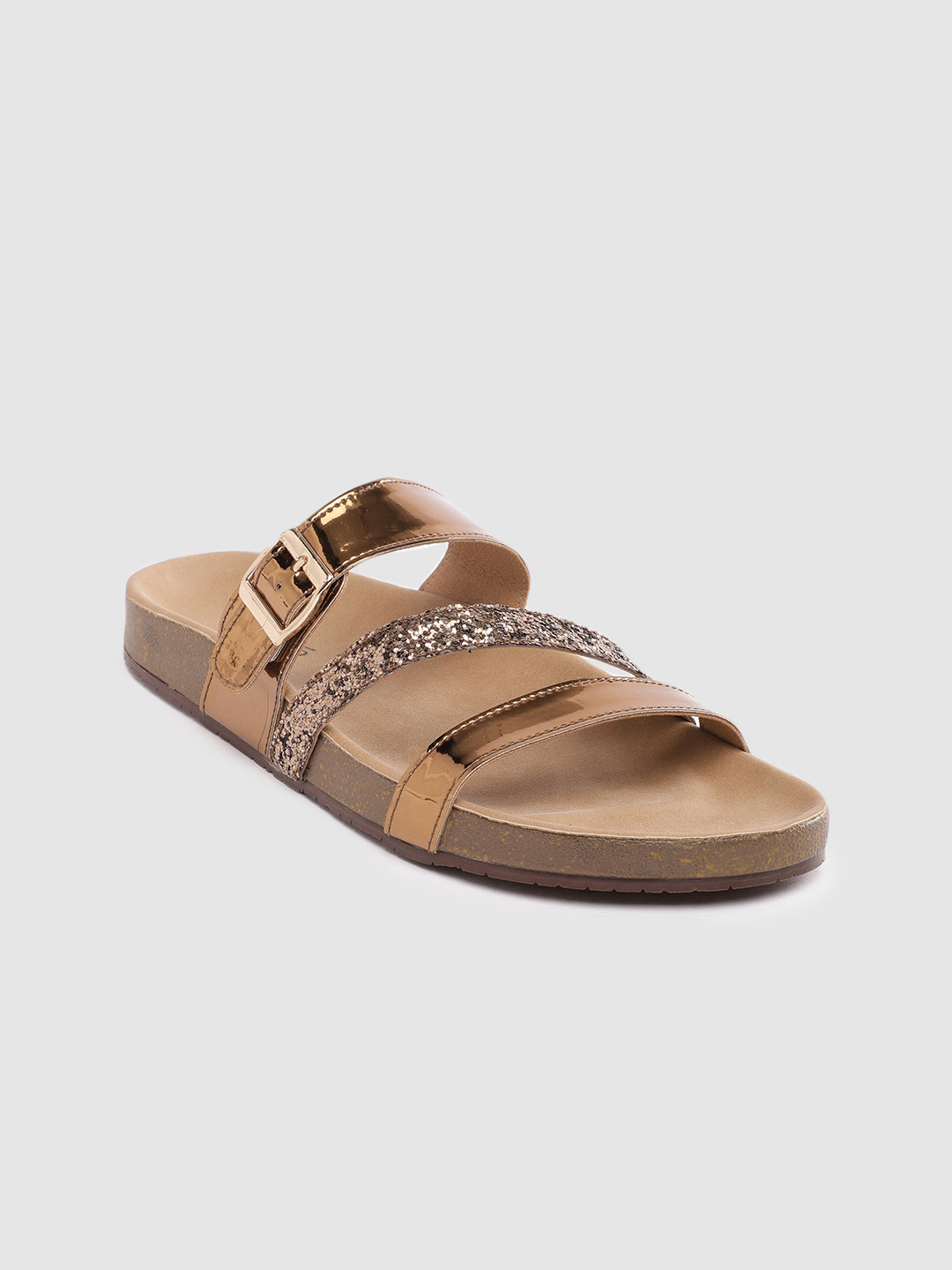 

Inc 5 Women Western Embellished Open Toe Flats With Buckle Detail, Gold