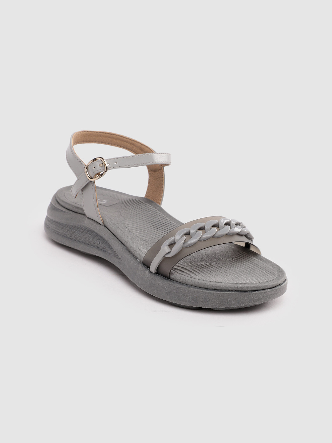 

Inc 5 Women Western Embellished Open Toe Flats With Buckle Detail, Grey