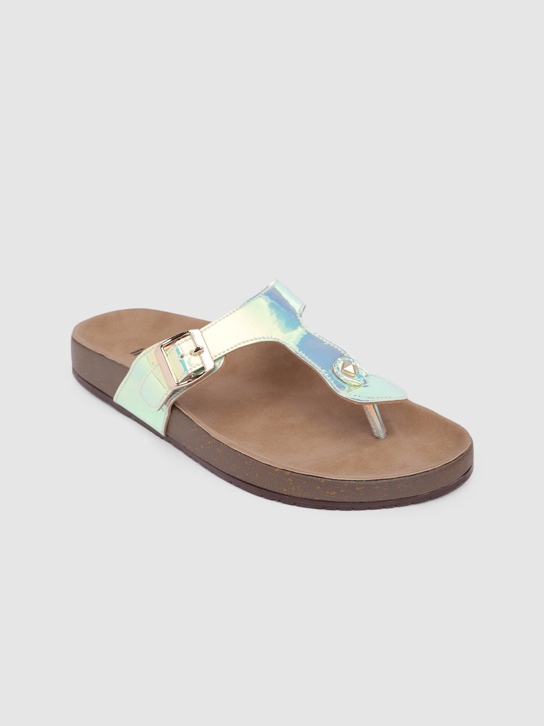 

Inc 5 Women Solid T-Strap Flats With Iridescent Effect, Multi