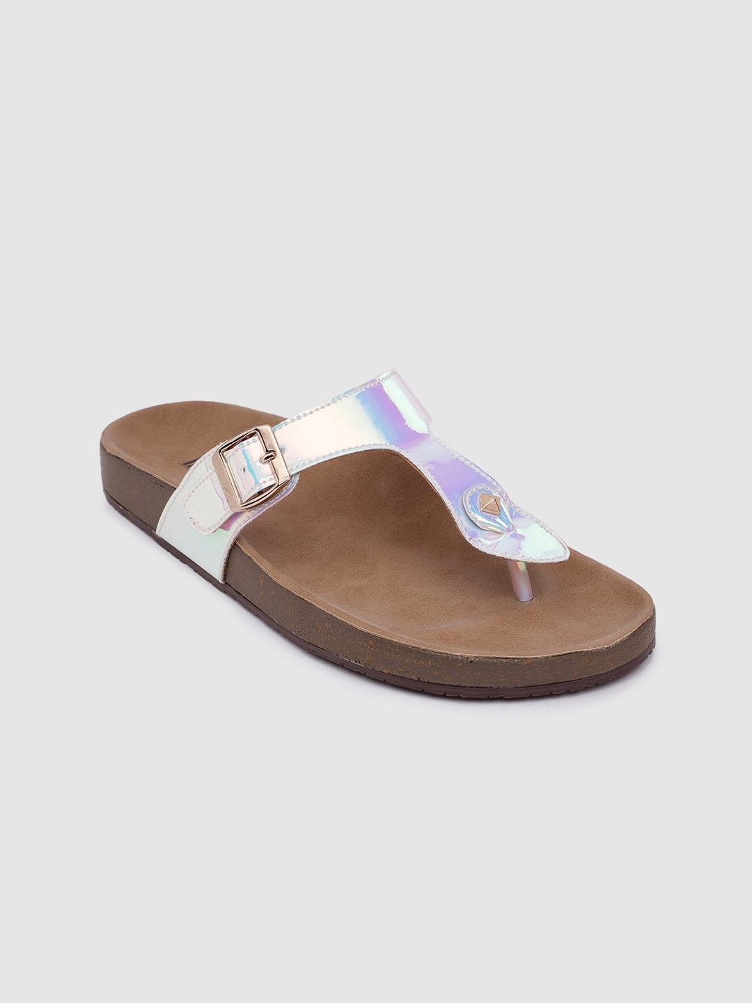 

Inc 5 Women Solid T-Strap Flats With Iridescent Effect, Multi