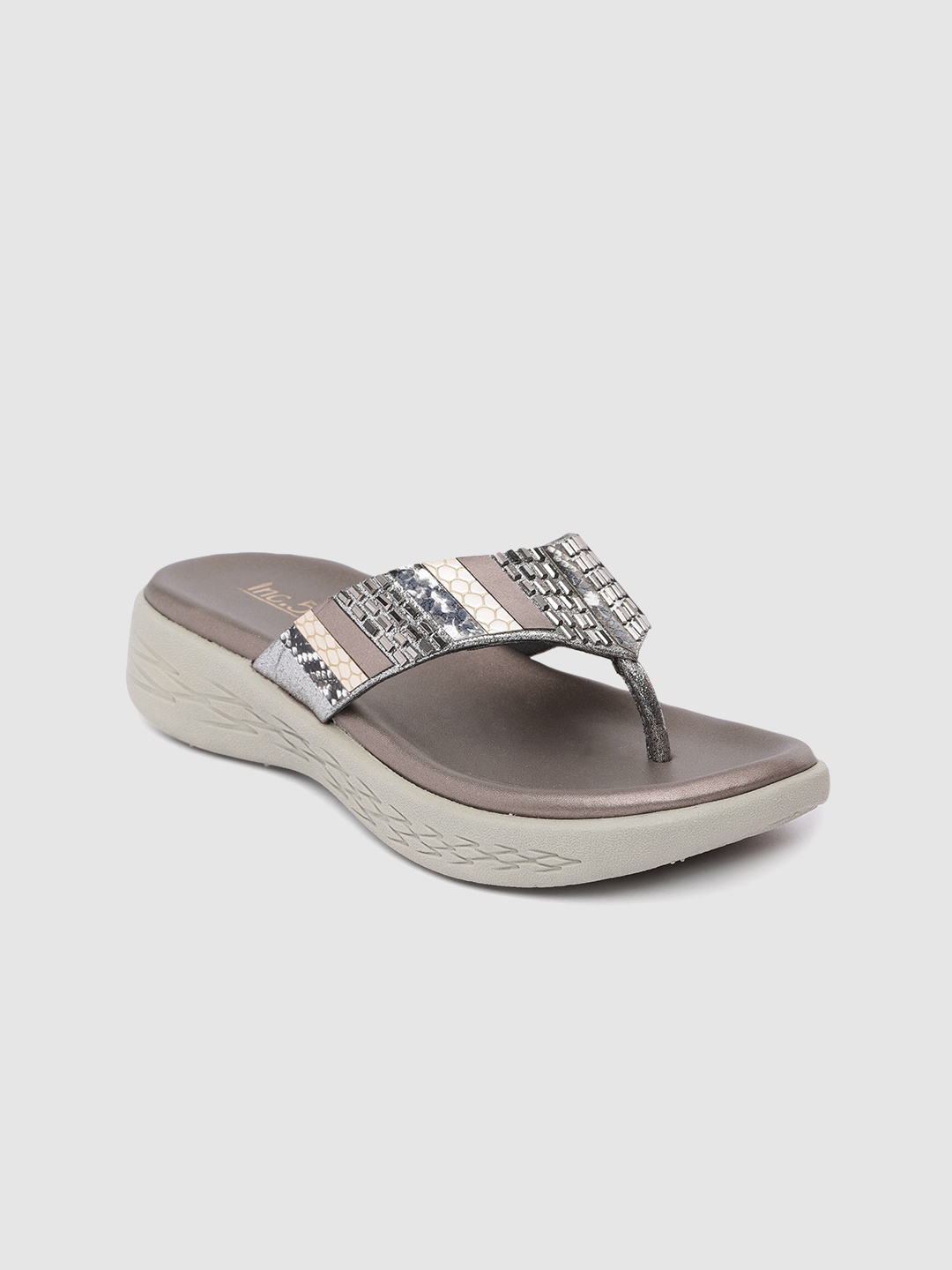 

Inc 5 Women Western Embellished & Textured Open Toe Flats, Metallic