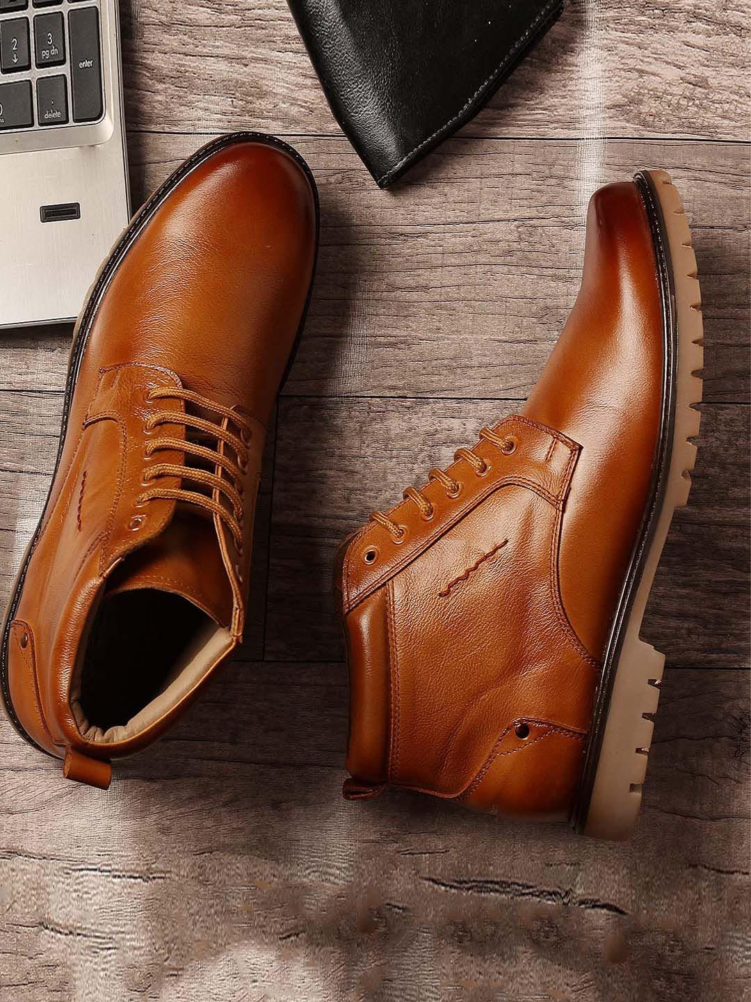 

LOUIS STITCH Men Leather Flat Biker Boots, Tan