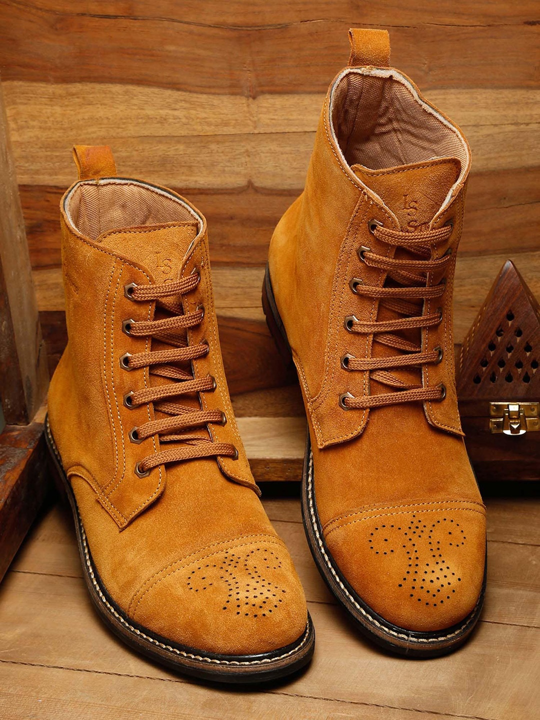 

LOUIS STITCH Men Block-Heeled Biker Boots, Tan