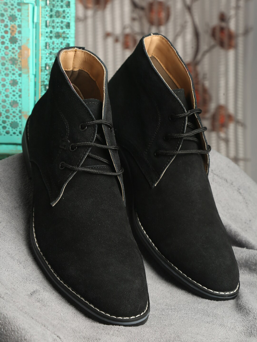 

LOUIS STITCH Men Lightweight Suede Desert Boots, Black