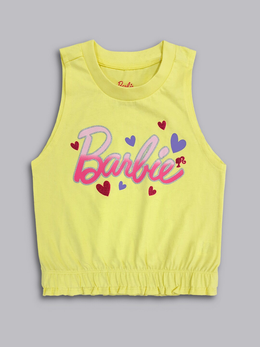 

Kids Ville Girls Barbie Printed Cotton Tank Top, Yellow