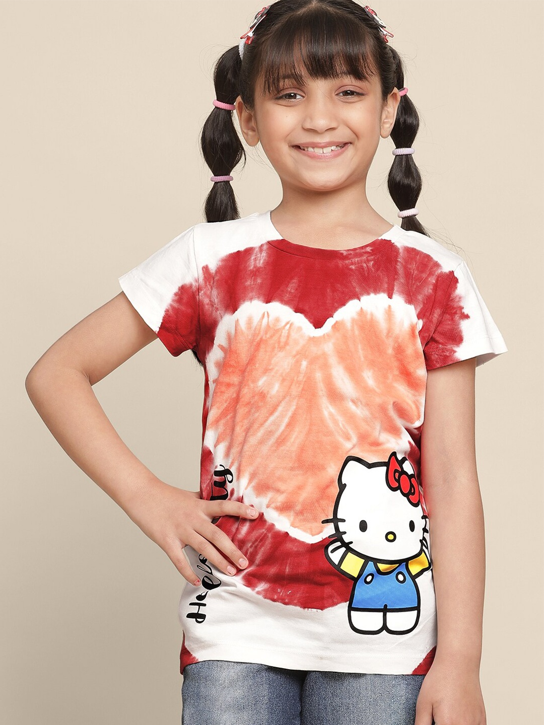 Kids Ville Girls Hello Kitty Printed Pure Cotton T-Shirt, White