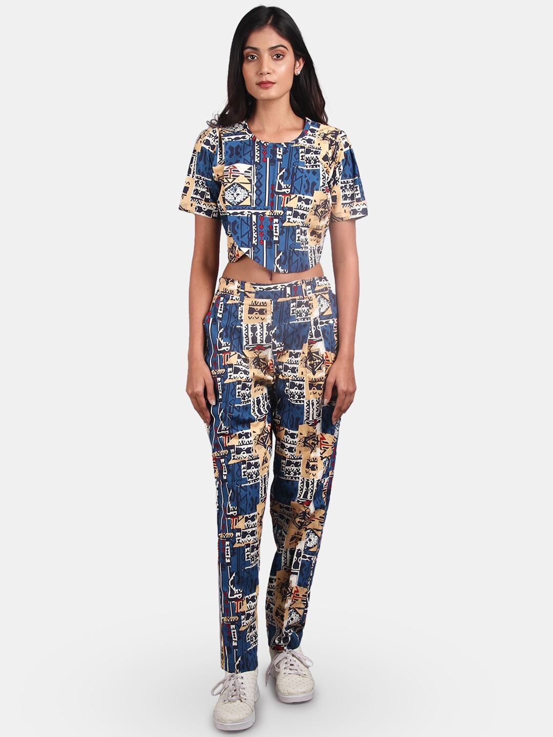 

INDOPHILIA Printed Pure Cotton Tunic & Trousers, Blue