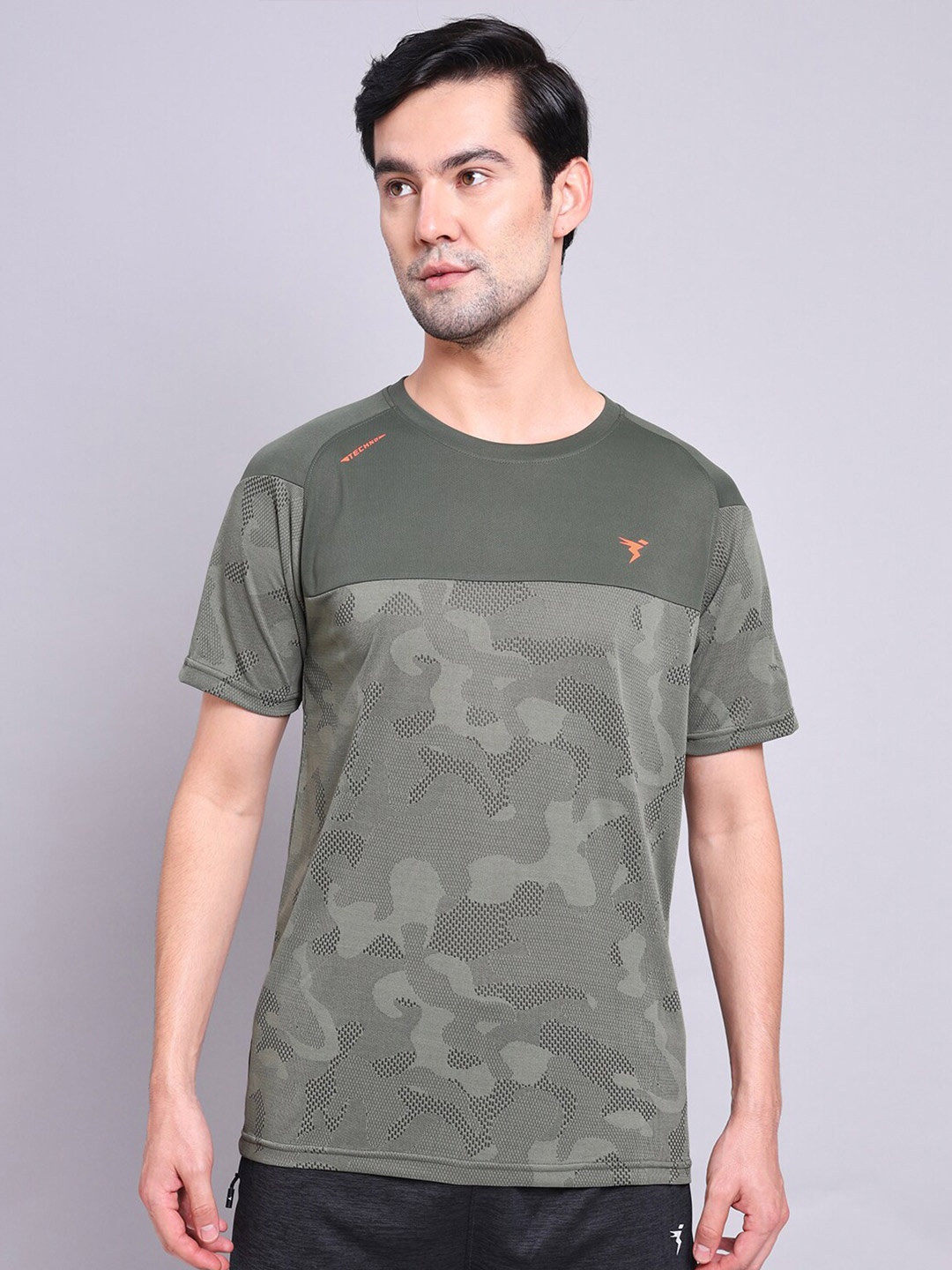 

Technosport Camouflage Printed Antimicrobial Slim Fit Sports T-shirt, Olive