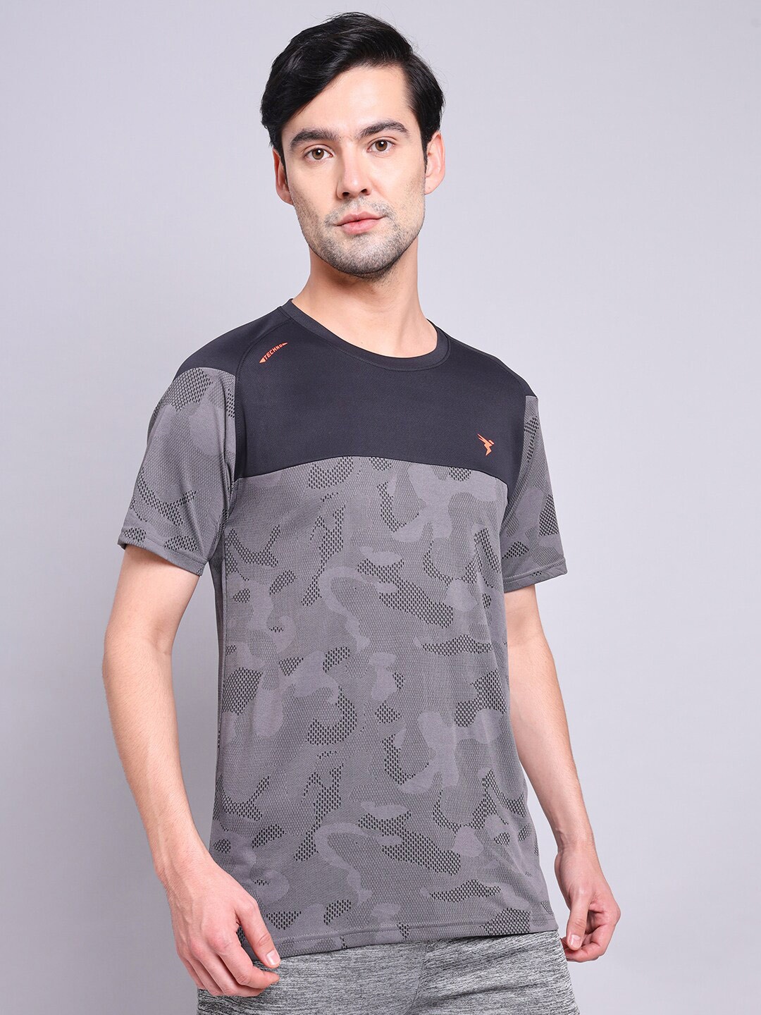 

Technosport Printed Antimicrobial Slim Fit T-Shirt, Grey