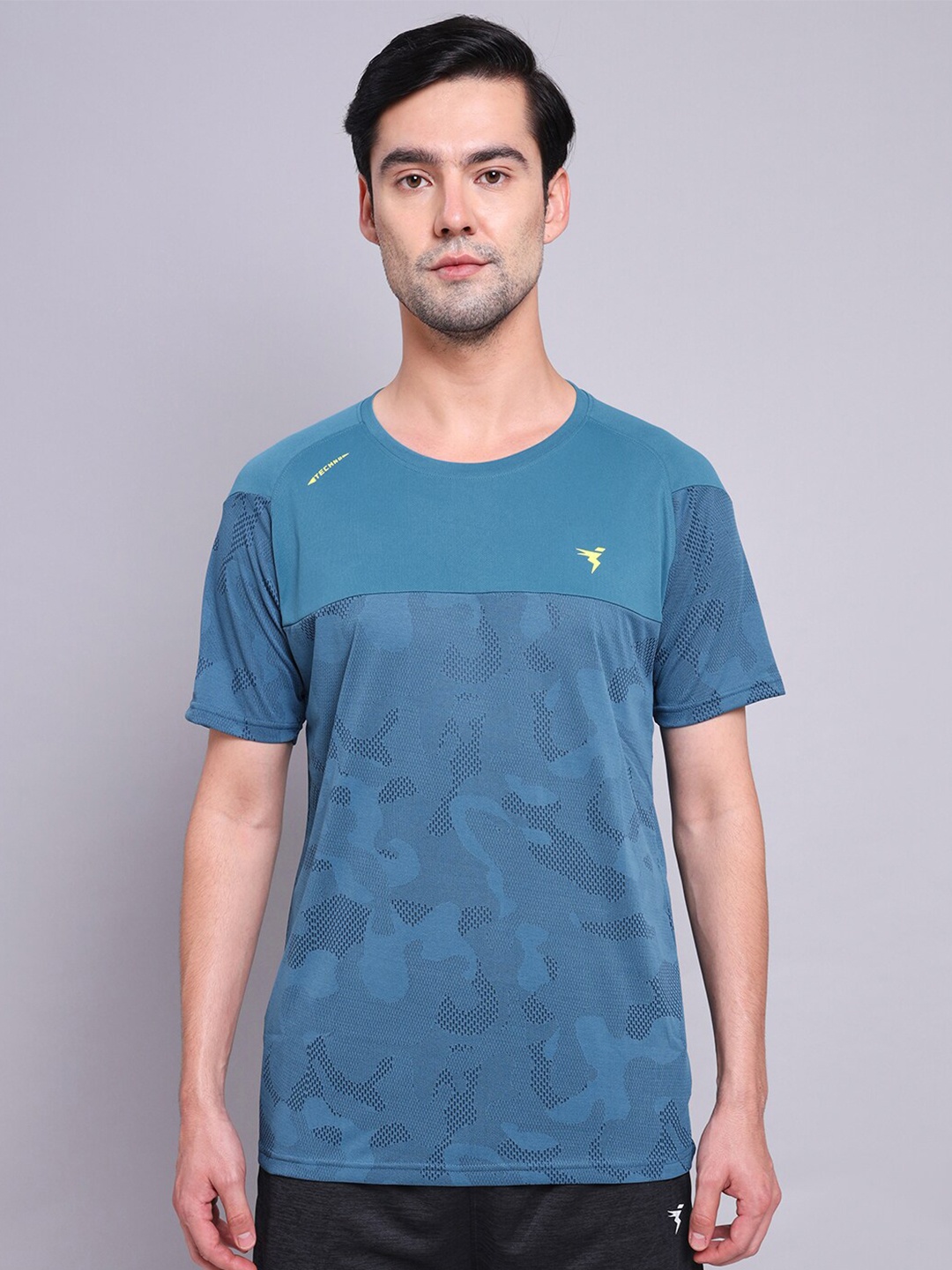 

Technosport Camouflage Printed Short Sleeves Antimicrobial Slim Fit Sports T-shirt, Teal