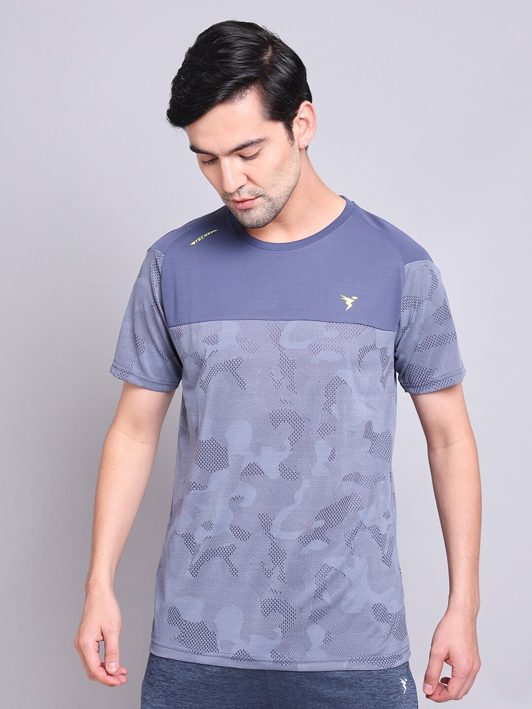 

Technosport Camouflage Printed Antimicrobial Slim Fit Sports T-shirt, Navy blue