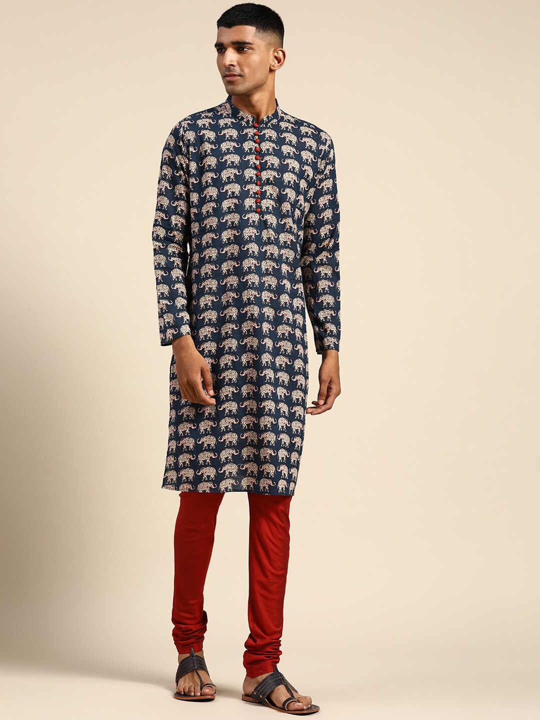 

KISAH Ethnic Motifs Printed Kurta, Navy blue