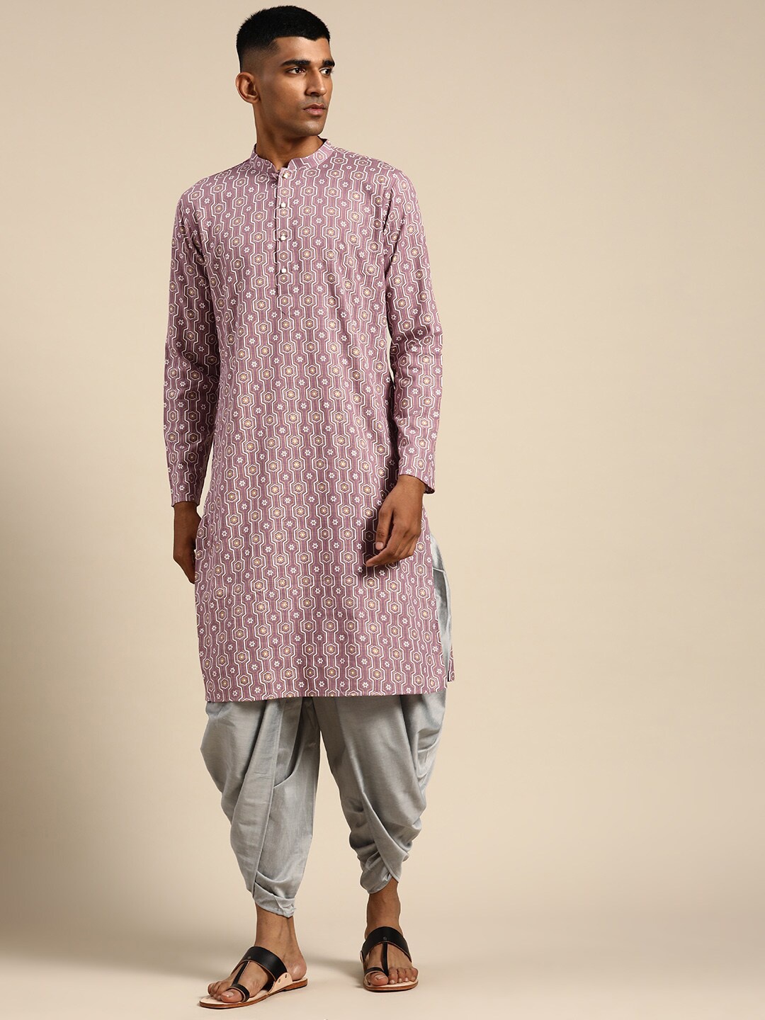 

KISAH Geometric Printed Mandarin Collar Kurta, Mauve