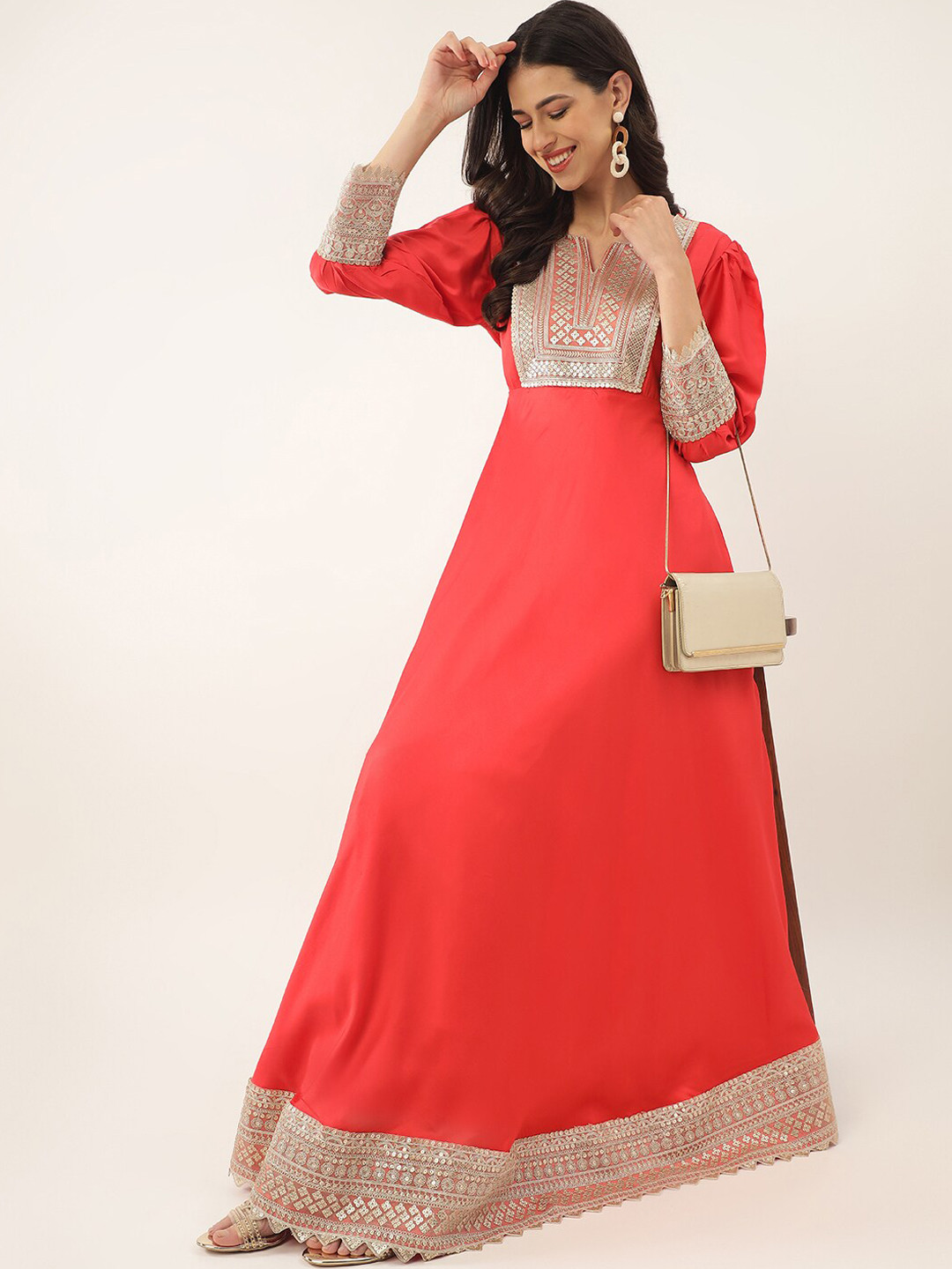 

Khushal K Ethnic Motifs Embellished Sequinned Ethnic Dress, Red