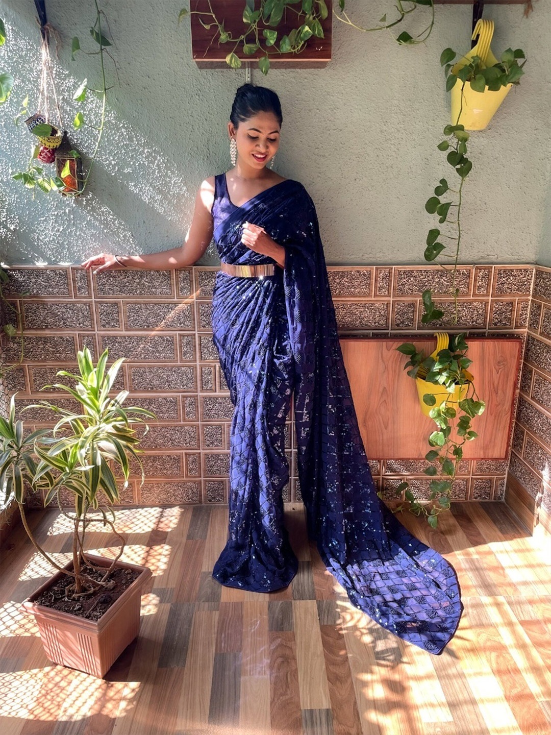 

Mitera Embellished Sequinned Work Saree, Blue