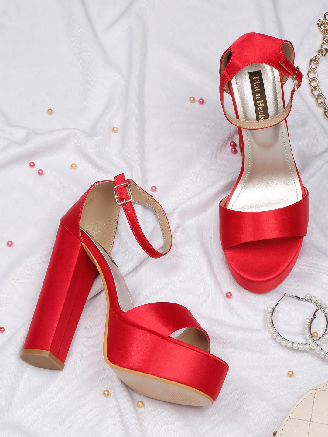 

Flat n Heels Ankle Looped Platform Heels, Red