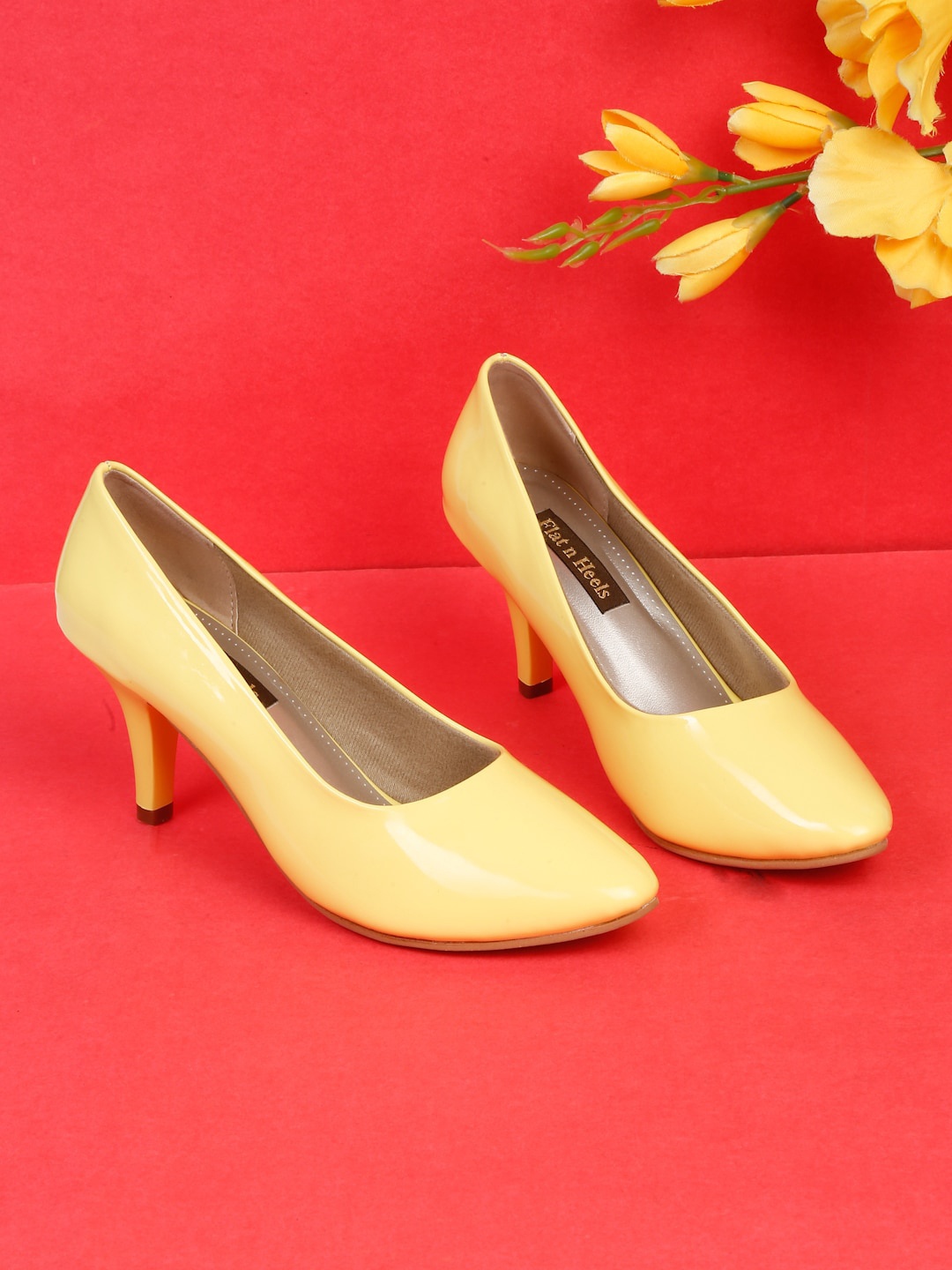 

Flat n Heels Pointed Toe Slim Heel Pumps, Yellow