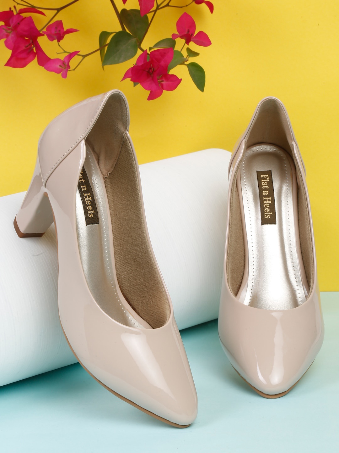 

Flat n Heels Pointed Toe Block Heel Pumps, Beige