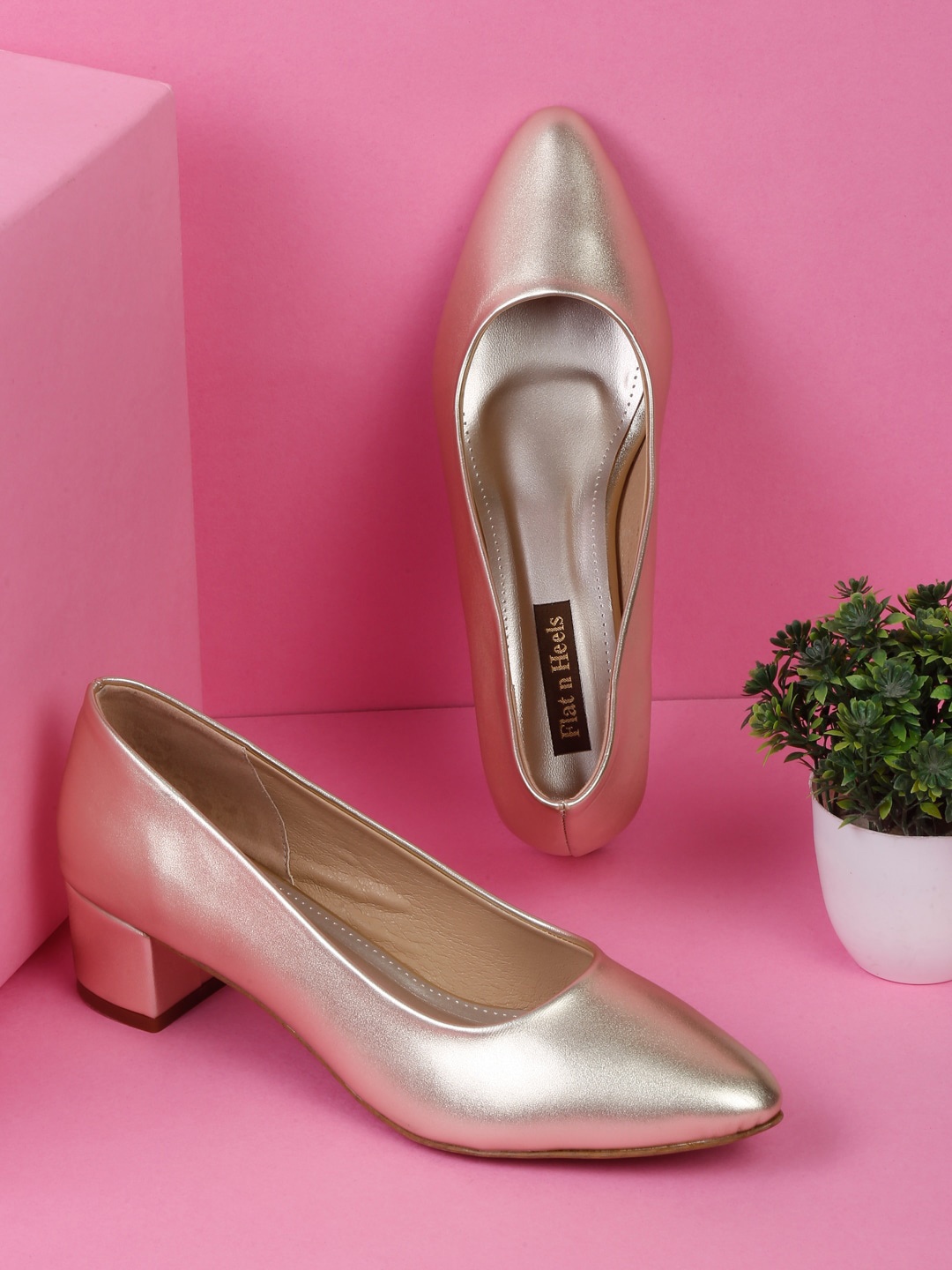 

Flat n Heels Textured Block Heel Pumps, Gold