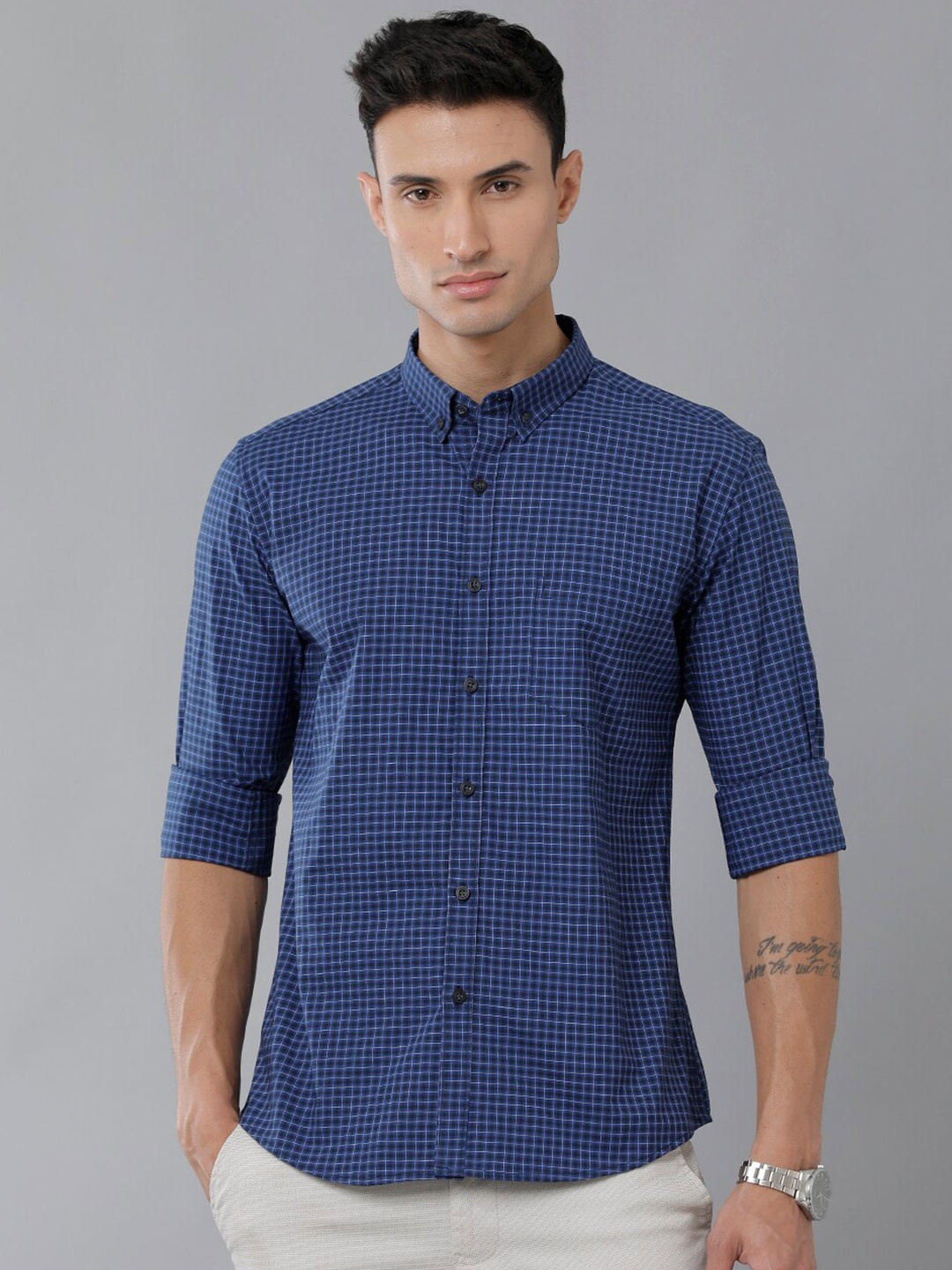 

YOVISH Checked Cotton Casual Shirt, Blue