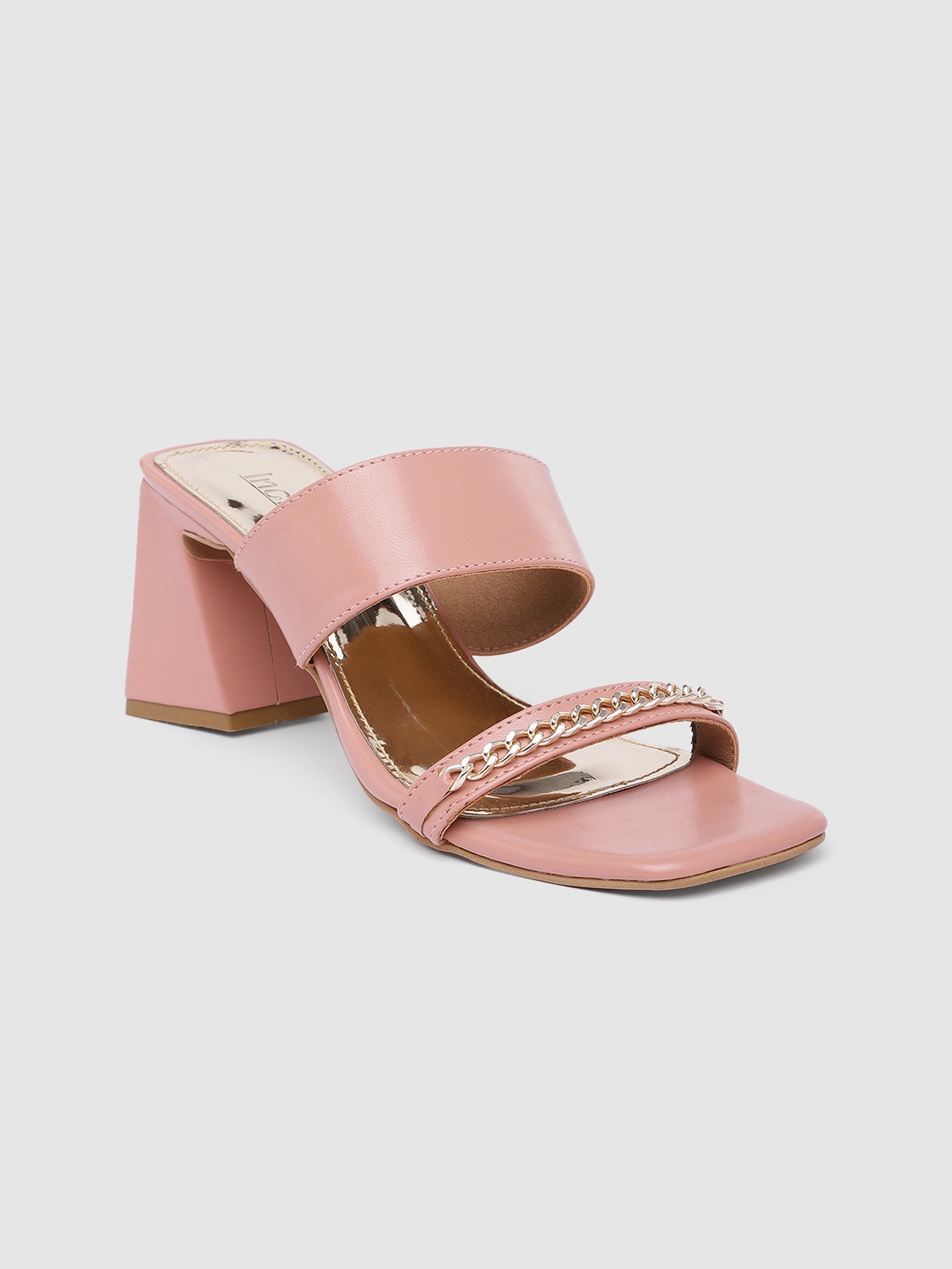 

Inc 5 Flared Block Heels with Chain Detail, Peach