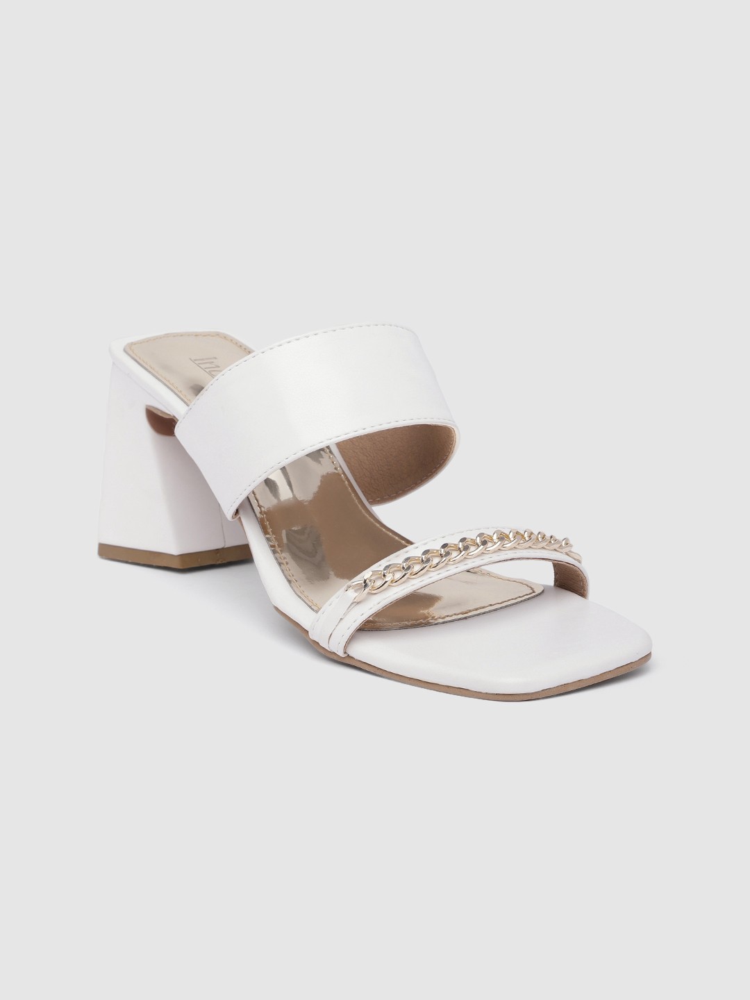 

Inc 5 Flared Block Heels with Chain Detail, White